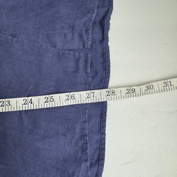 L.L. Bean Linen Blue Lightweight Button Up Blouse Top Short Sleeve Women Size LG - Picture 7 of 8